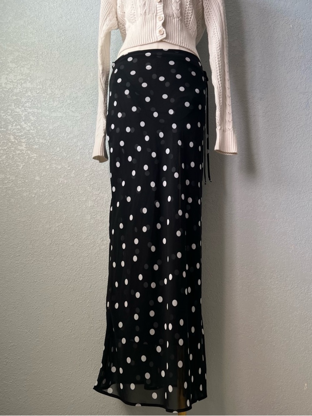 Skatie Venice Polka Dot Wrap Maxi Skirt Black White Resort Chic S